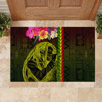 Hawaiian Reggae Music Rubber Doormat Jamaica Singer Tribal Polynesian and Hibiscus - Wonder Print Shop