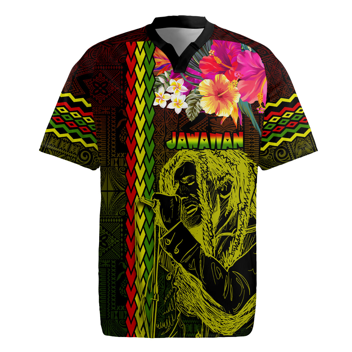 Hawaiian Reggae Music Rugby Jersey Jamaica Singer Tribal Polynesian and Hibiscus - Wonder Print Shop