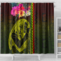 Hawaiian Reggae Music Shower Curtain Jamaica Singer Tribal Polynesian and Hibiscus