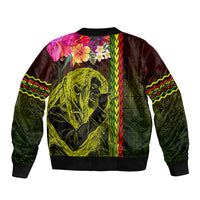 Hawaiian Reggae Music Sleeve Zip Bomber Jacket Jamaica Singer Tribal Polynesian and Hibiscus - Wonder Print Shop