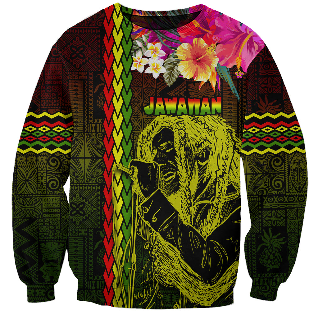 Hawaiian Reggae Music Sweatshirt Jamaica Singer Tribal Polynesian and Hibiscus - Wonder Print Shop