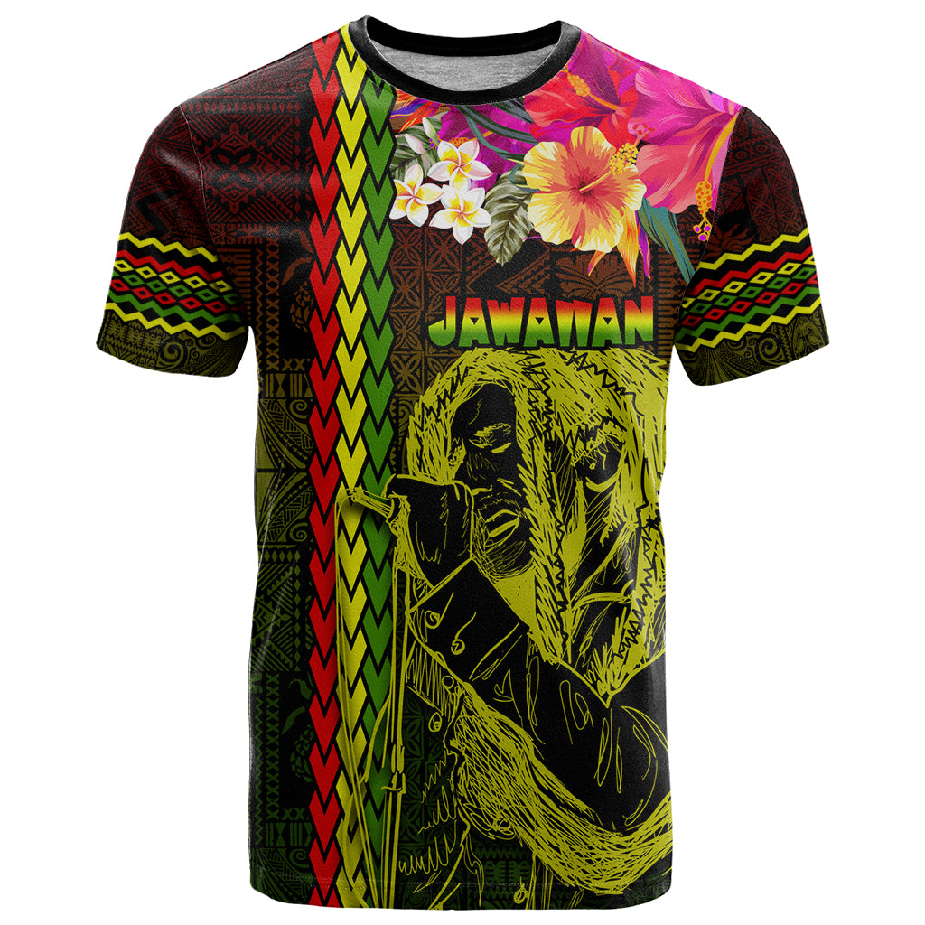 Hawaiian Reggae Music T Shirt Jamaica Singer Tribal Polynesian and Hibiscus - Wonder Print Shop