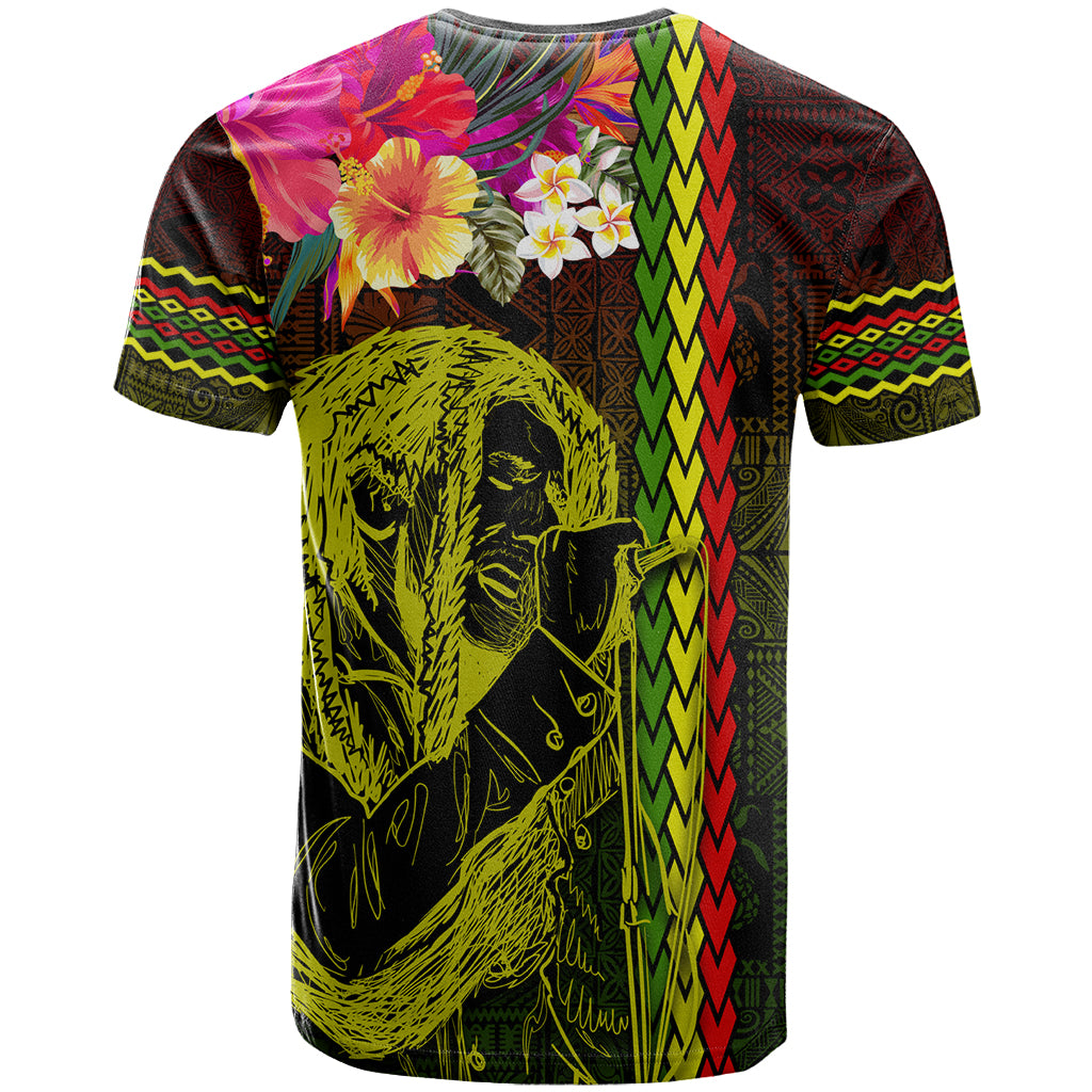 Hawaiian Reggae Music T Shirt Jamaica Singer Tribal Polynesian and Hibiscus - Wonder Print Shop
