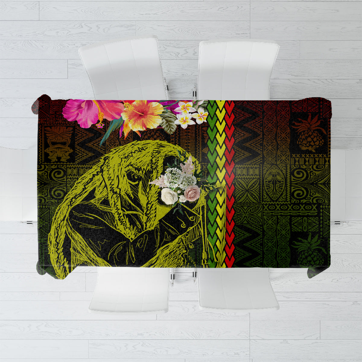 Hawaiian Reggae Music Tablecloth Jamaica Singer Tribal Polynesian and Hibiscus - Wonder Print Shop