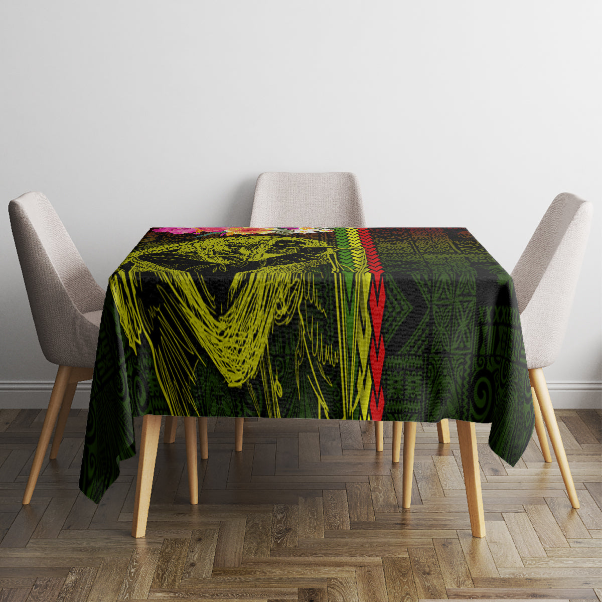 Hawaiian Reggae Music Tablecloth Jamaica Singer Tribal Polynesian and Hibiscus - Wonder Print Shop