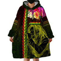 Hawaiian Reggae Music Wearable Blanket Hoodie Jamaica Singer Tribal Polynesian and Hibiscus - Wonder Print Shop