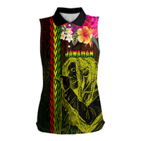 Hawaiian Reggae Music Women Sleeveless Polo Shirt Jamaica Singer Tribal Polynesian and Hibiscus - Wonder Print Shop