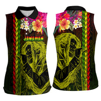 Hawaiian Reggae Music Women Sleeveless Polo Shirt Jamaica Singer Tribal Polynesian and Hibiscus - Wonder Print Shop
