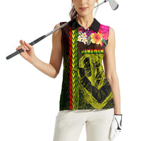 Hawaiian Reggae Music Women Sleeveless Polo Shirt Jamaica Singer Tribal Polynesian and Hibiscus - Wonder Print Shop
