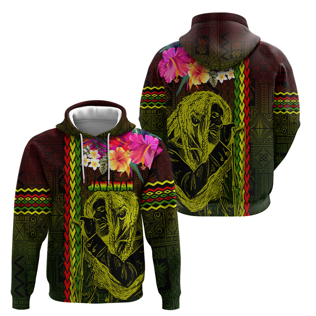 Hawaiian Reggae Music Zip Hoodie Jamaica Singer Tribal Polynesian and Hibiscus - Wonder Print Shop