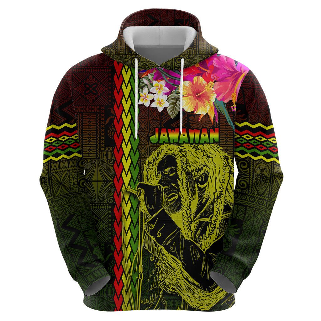 Hawaiian Reggae Music Zip Hoodie Jamaica Singer Tribal Polynesian and Hibiscus - Wonder Print Shop