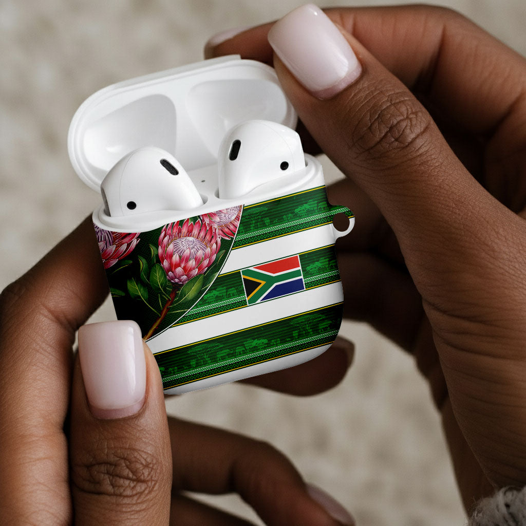 South Africa Football AirPods Case King Protea with African Heritage Stripes Style