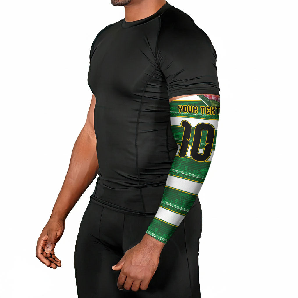 Custom South Africa Football Arm Sleeves King Protea with African Heritage Stripes Style