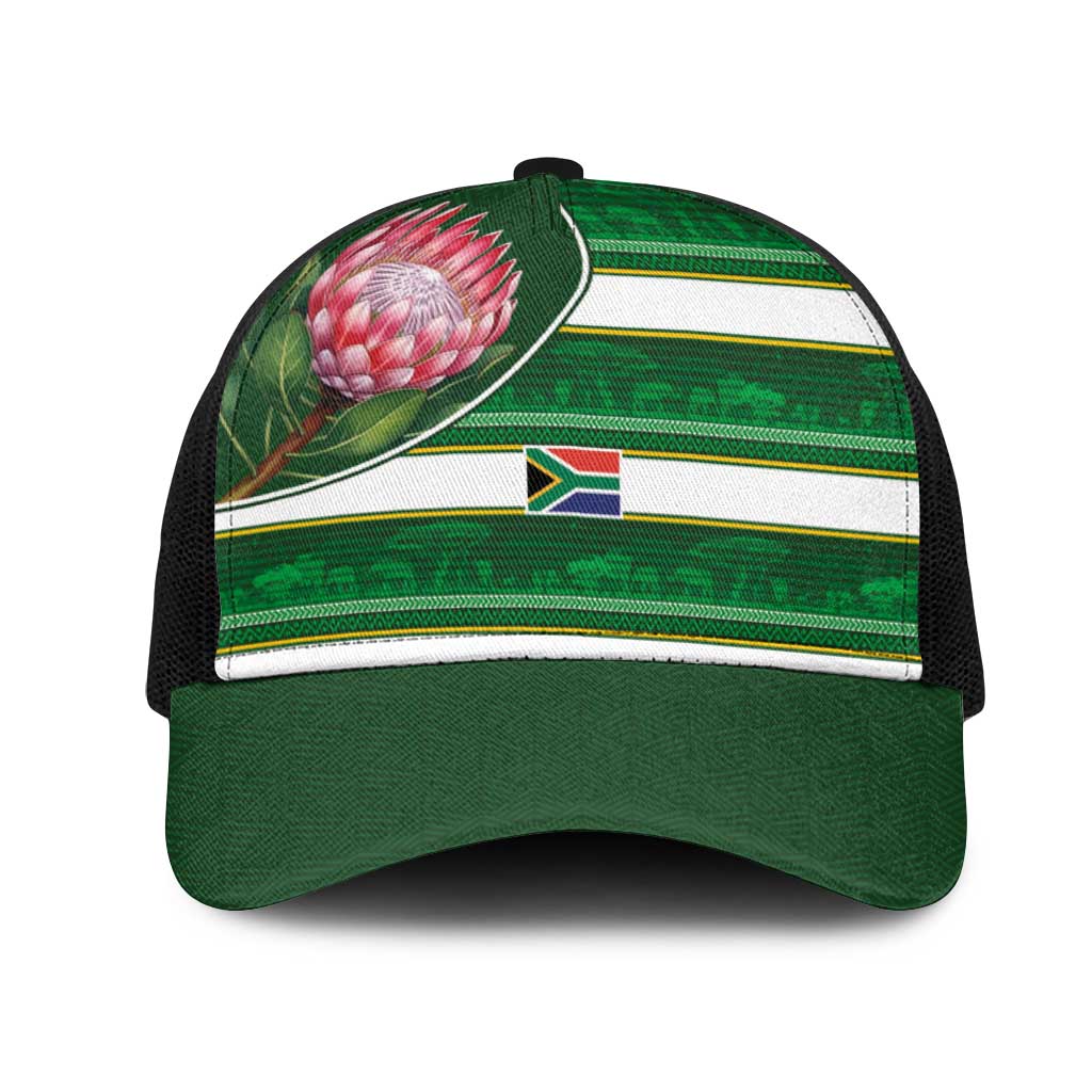 South Africa Football Baseball Net Cap King Protea with African Heritage Stripes Style