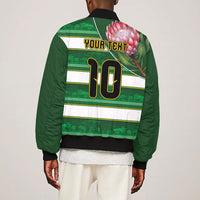 Custom South Africa Football Bomber Jacket King Protea with African Heritage Stripes Style