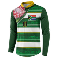 Custom South Africa Football Button Sweatshirt King Protea with African Heritage Stripes Style