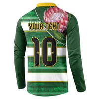 Custom South Africa Football Button Sweatshirt King Protea with African Heritage Stripes Style