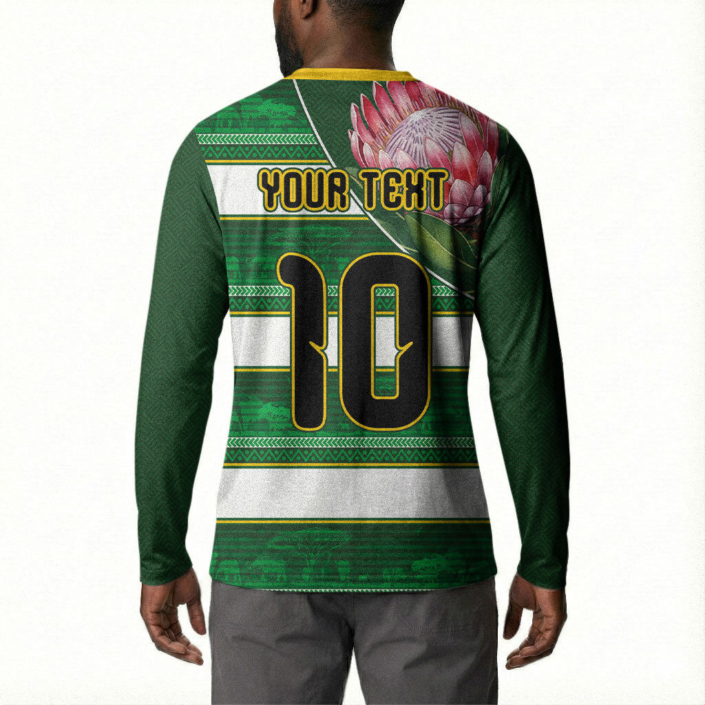 Custom South Africa Football Button Sweatshirt King Protea with African Heritage Stripes Style