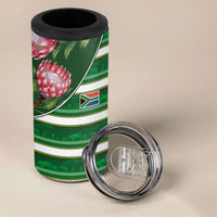 Custom South Africa Football 4 in 1 Can Cooler Tumbler King Protea with African Heritage Stripes Style