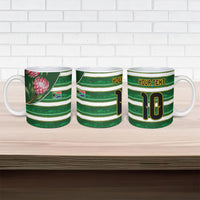 Custom South Africa Football Ceramic Mug King Protea with African Heritage Stripes Style