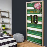 Custom South Africa Football Door Cover King Protea with African Heritage Stripes Style