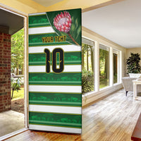 Custom South Africa Football Door Cover King Protea with African Heritage Stripes Style
