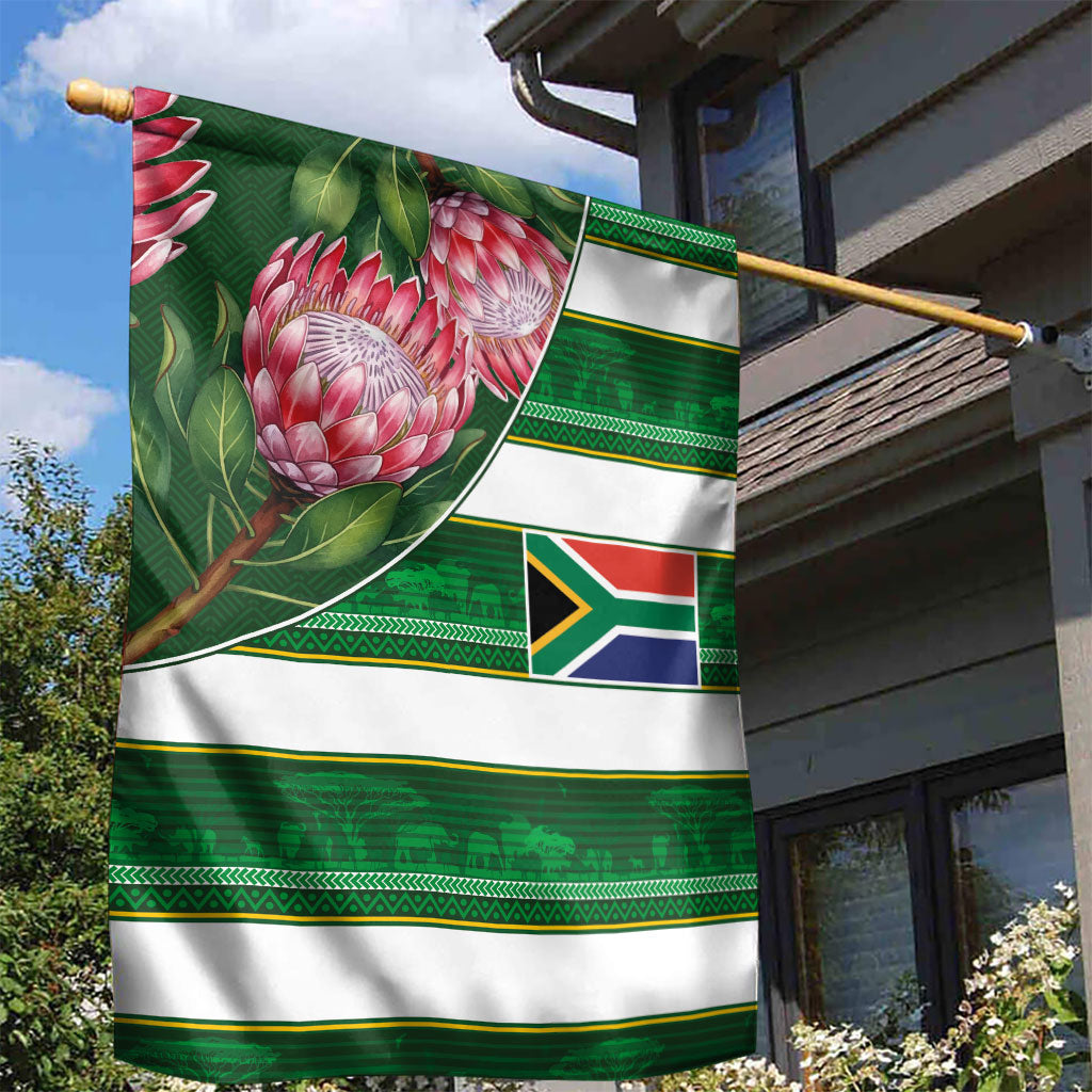 South Africa Football Garden Flag King Protea with African Heritage Stripes Style