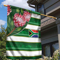South Africa Football Garden Flag King Protea with African Heritage Stripes Style