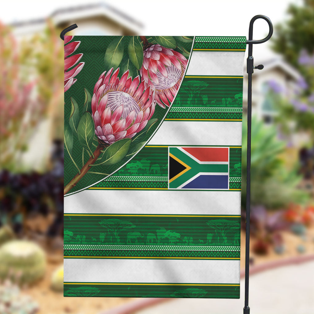 South Africa Football Garden Flag King Protea with African Heritage Stripes Style