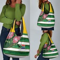 South Africa Football Grocery Bag King Protea with African Heritage Stripes Style