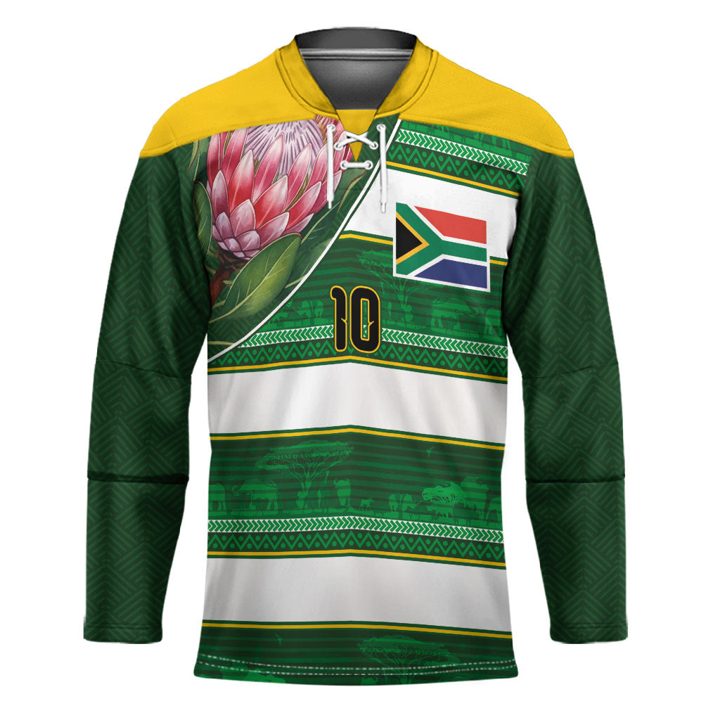 Custom South Africa Football Hockey Jersey King Protea with African Heritage Stripes Style