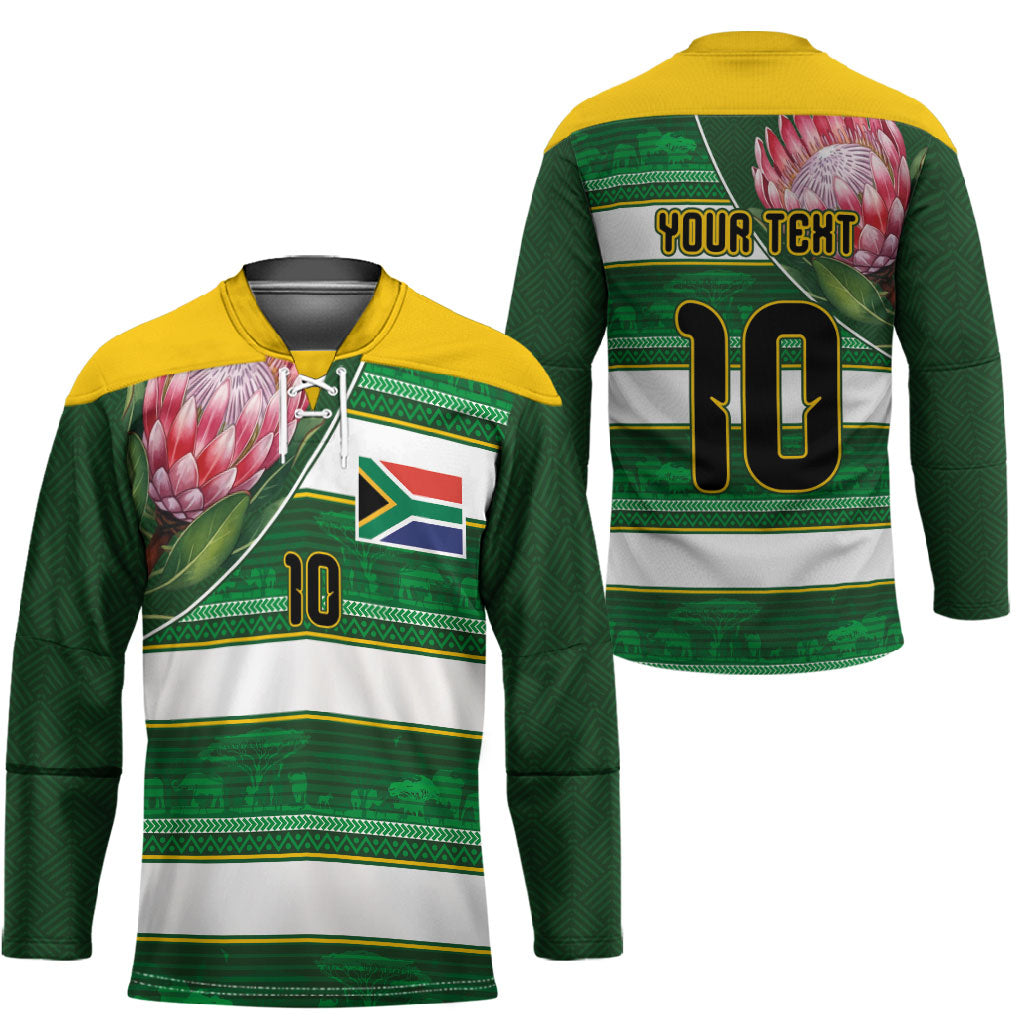 Custom South Africa Football Hockey Jersey King Protea with African Heritage Stripes Style