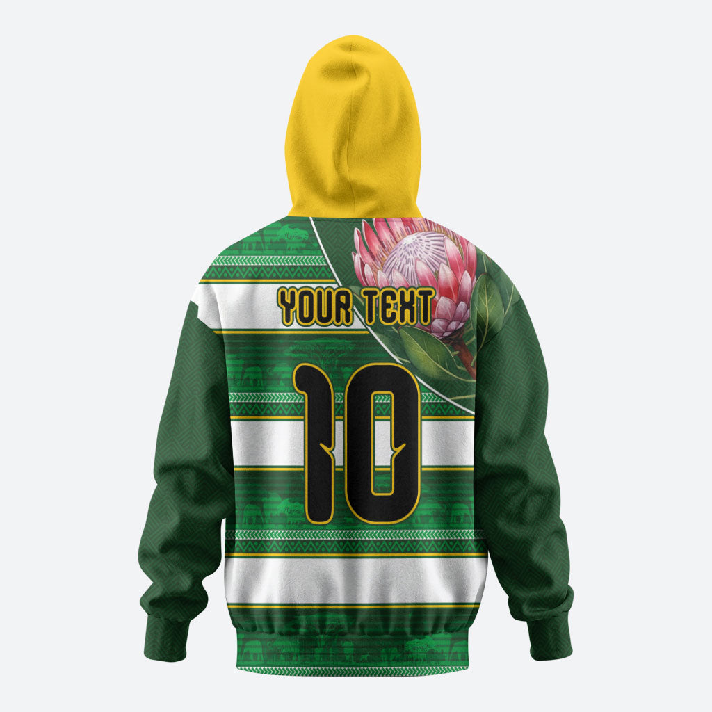 Custom South Africa Football Hoodie King Protea with African Heritage Stripes Style