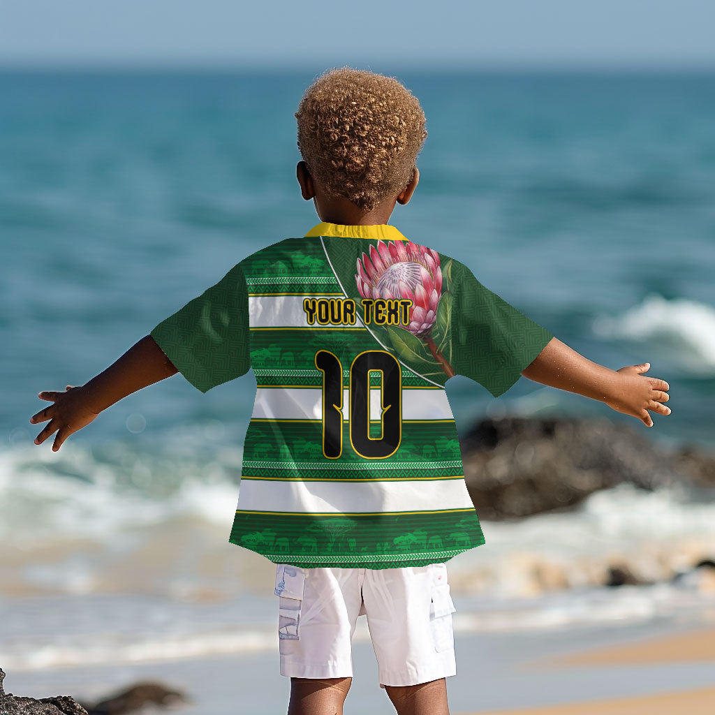 Custom South Africa Football Kid Hawaiian Shirt King Protea with African Heritage Stripes Style