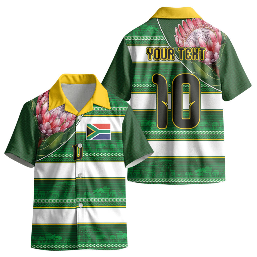 Custom South Africa Football Kid Hawaiian Shirt King Protea with African Heritage Stripes Style LT03