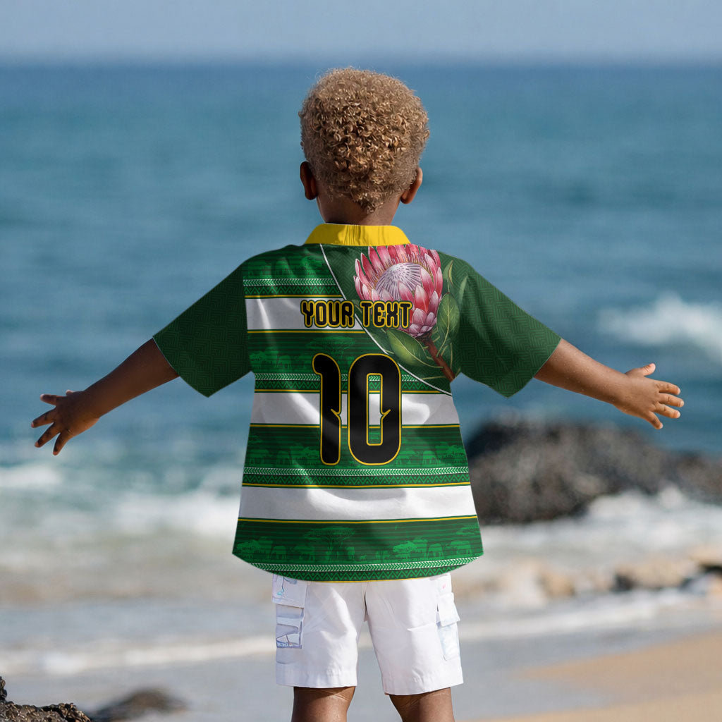 Custom South Africa Football Kid Hawaiian Shirt King Protea with African Heritage Stripes Style LT03