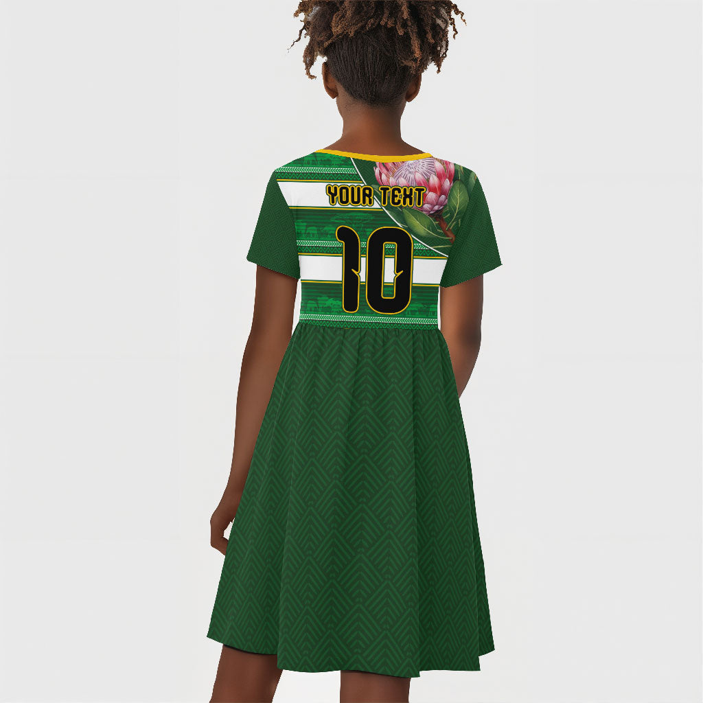Custom South Africa Football Kid Short Sleeve Dress King Protea with African Heritage Stripes Style