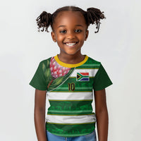 Custom South Africa Football Kid T shirt King Protea with African Heritage Stripes Style