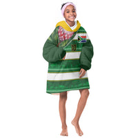 Custom South Africa Football Kid Wearable Blanket Hoodie King Protea with African Heritage Stripes Style