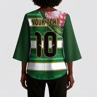 Custom South Africa Football Kimono Sleeve Blouse King Protea with African Heritage Stripes Style