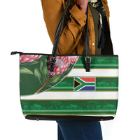 South Africa Football Leather Tote Bag King Protea with African Heritage Stripes Style