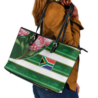 South Africa Football Leather Tote Bag King Protea with African Heritage Stripes Style