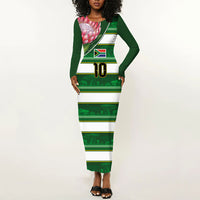 Custom South Africa Football Long Sleeve Bodycon Dress King Protea with African Heritage Stripes Style