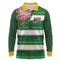 Custom South Africa Football Long Sleeve Polo Shirt King Protea with African Heritage Stripes Style