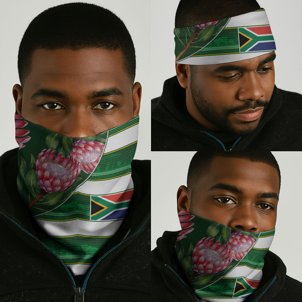 South Africa Football Neck Gaiter King Protea with African Heritage Stripes Style