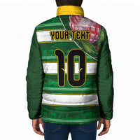 Custom South Africa Football Padded Jacket King Protea with African Heritage Stripes Style