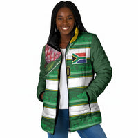 Custom South Africa Football Padded Jacket King Protea with African Heritage Stripes Style