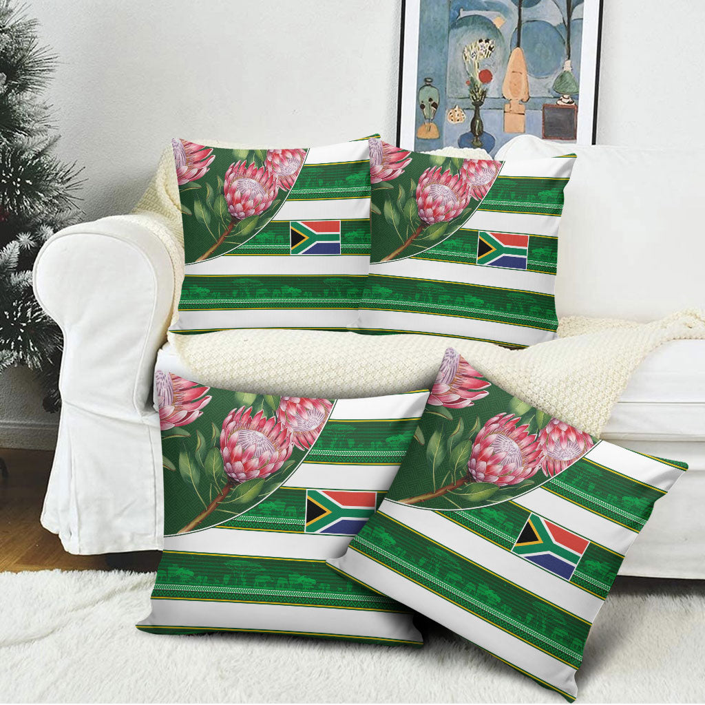 South Africa Football Pillow Cover King Protea with African Heritage Stripes Style