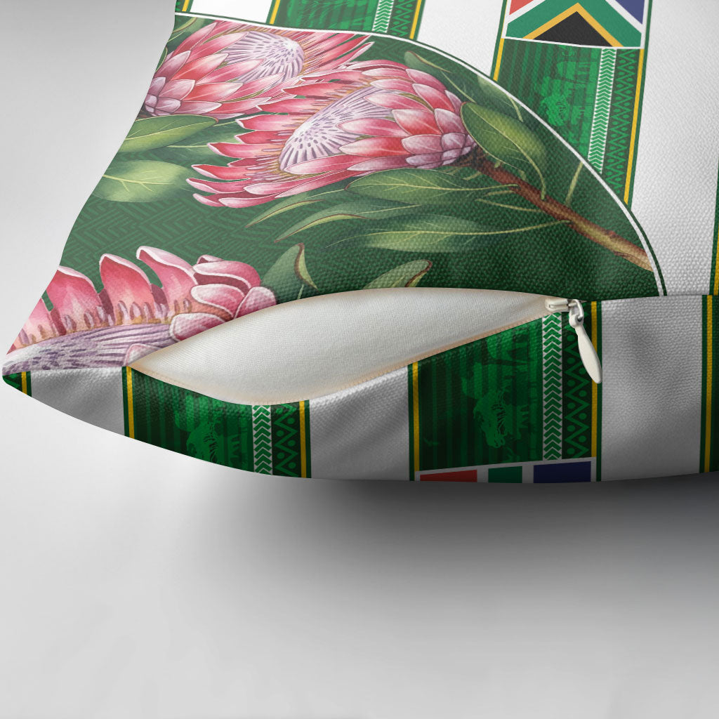 South Africa Football Pillow Cover King Protea with African Heritage Stripes Style