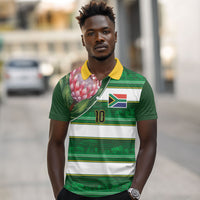 Custom South Africa Football Polo Shirt King Protea with African Heritage Stripes Style